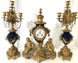 Antique 3 Piece Gilded Metal Garniture Set