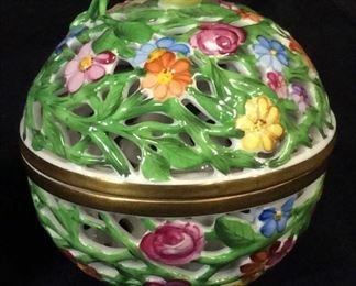 HEREND Pierced Floral Porcelain Jar, Hungary