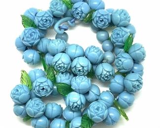 Vintage Blue Rose Celluloid Necklace, Jewelry
