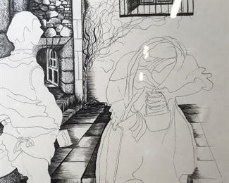 Signed Abstract Pen Drawing 1969