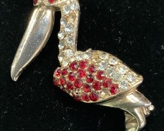 Vintage Crystal Pelican Brooch, Jewelry