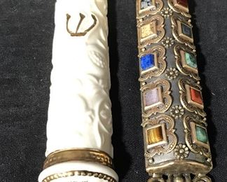 Pair Of Resin & Porcelain Mezuzahs