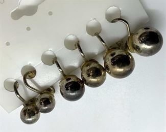 Lot 3 Vintage Silver Tone Ball Clip On Earrings