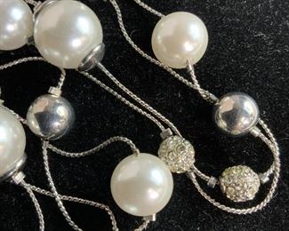 ANN TAYLOR Costume Pearl & Crystal Rope Necklace