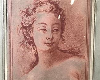 Lithograph of Conte Crayon Female Portraiture