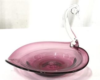 PILGRIM CRANBERRY GLASS Swan Trinket Dish
