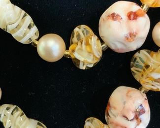 Three Strand Beaded Pearlescent Necklace, Jewelry