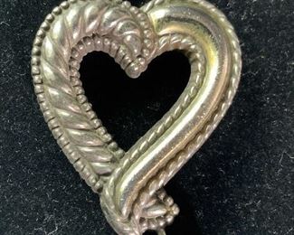 Heart Form Etched Metal Pendant, Jewelry