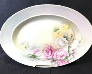 Oval Floral Detailed Porcelain Serving Dish