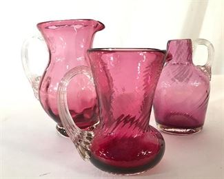Lot 3 Petite Cranberry Glass Pitchers