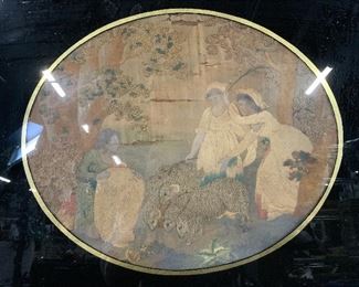 Framed Embroidery Artwork, Women & Sheep