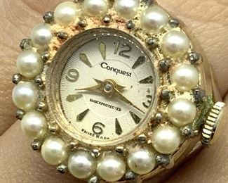 Vintage CONQUEST Swiss Ring Watch, Jewelry