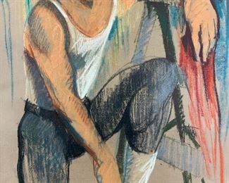 Signed Pastel Drawing, Male Dancer