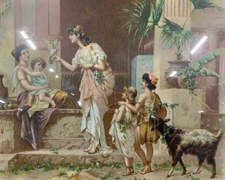 LUIGI CROSIO Lithograph, Women & Children