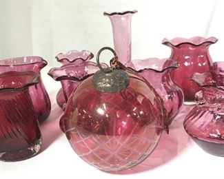 Lot 10 Cranberry Glass Tabletop Accessories