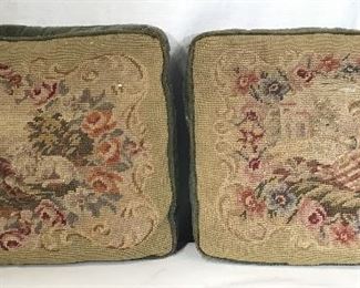 Pair Vintage Needlepoint Floral Detailed Pillows