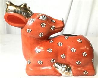 Signed Vintage Asian Porcelain Reindeer Vessel