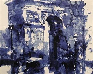 Watercolor Style Lithograph of The Arc de Triomphe