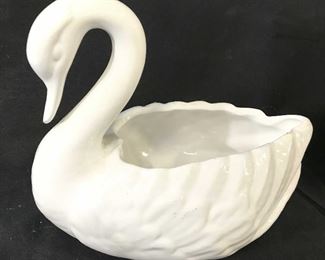 White Toned Porcelain Swan Vase