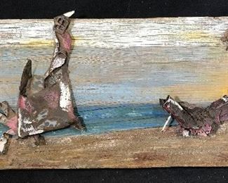 Abstract Minimalist Mixed Media on Wooden Plank