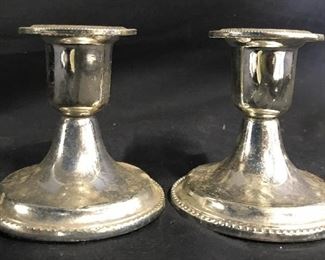 Pair Silver Toned Metal Candlesticks
