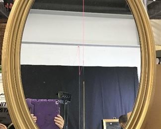 Large Gilt Wood Oval Wall Mirror