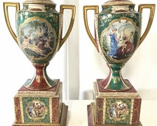 Pair Vintage Victorian Style Porcelain Lamps