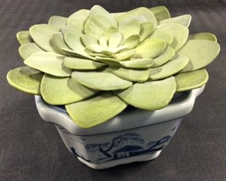 Signed Porcelain Asian Vase, W faux plant