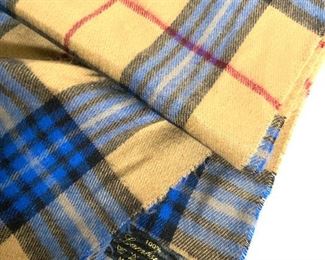 Royal Blue & Tan Plaid LAMBSWOOL Scarf, Italy