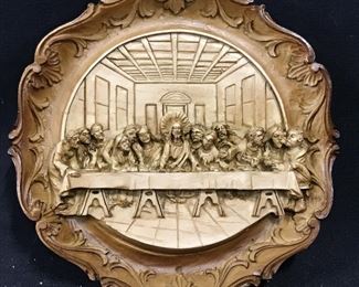 Hand Carved Wooden Plate Relief of The Last Supper