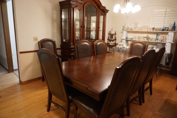 Formal dining table with 8 chairs, china cabinet