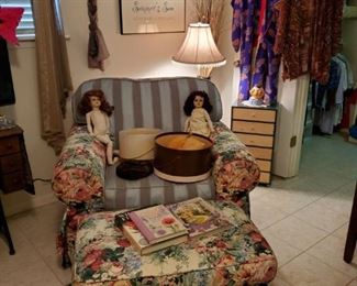 Early 1900 Schoenau Hoffmeister Dolls (Both As IS)  in OVER SIZED CHAIR & OTTOMAN