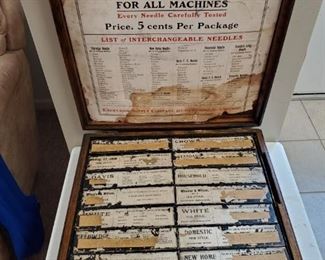 ANTIQUE CASE of FAMOUS BRAND SEWING NEEDLES FOR ALL MACHINES