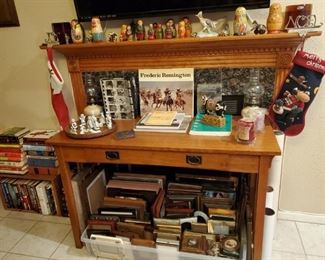 MISSION STYLE OAK WRITING DESK, RUSSIAN DOLLS, FRAMES of all size