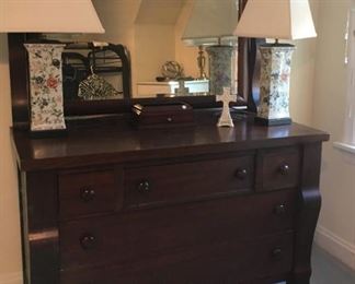 Vintage dresser with attached mirror and 5 drawers