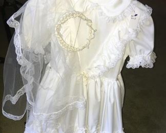 First Communion dress, slip, headpiece. Size 8.