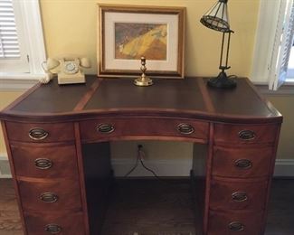 Solid wood desk with leather inlay and 8 drawers