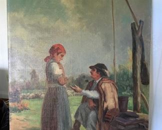 "Man and Woman in Landscape," oil on board, Richard Geiger (listed artist; 1870-1945, Austria/Hungary). Studied at Academy of Fine Art in Vienna and Academie Julian in Paris.