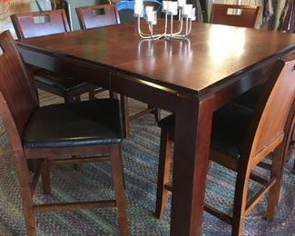 Pub table with 6 chairs, upholstered seats
