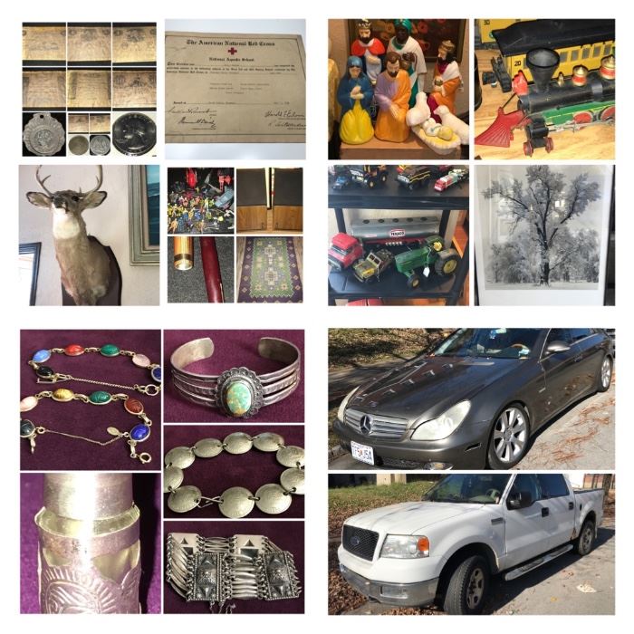 mercedes benz, sterling silver, ford f-150, taxidermy, metal trucks, bose speakers, american flyer train