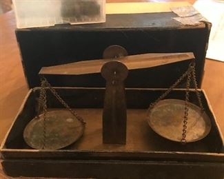 Late 1890’s gold measure scales with all the weights