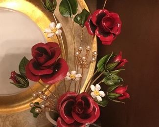 Vintage collectible series Faberge gilt enamel flowers