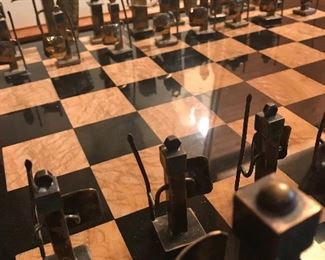 MCM Custom copper and silver chess set.
Marble board. 1960s