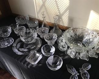 Heavy crystal serving pieces in all sizes.