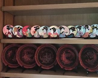 Amazing cinnabar Asian symbols collector plates 6