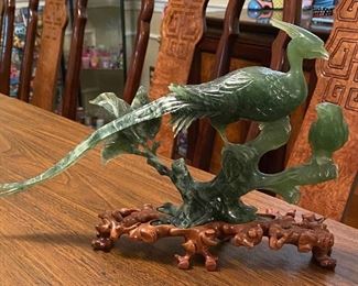 Spinach Jade Peacock in hand carved wooden base...circa 1890-1910