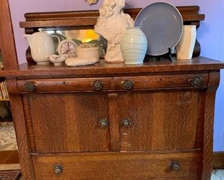 Antique Oak Sideboard, with mirrored back.