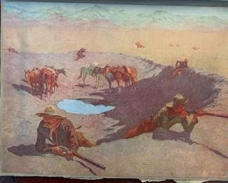 Print by Fredric Remington. Part of a scrapbook.