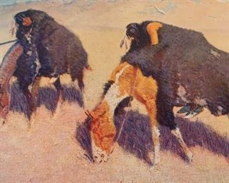 Fredric Remington Print, “ Indians Simulating Buffalo. Part of a scrapbook.