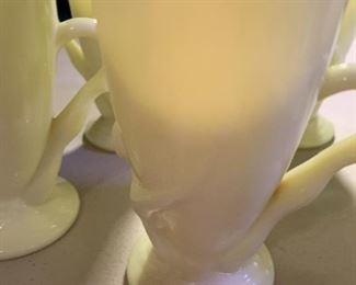 Rare “Bottoms Down” Ale Mugs, by McKee Seville 1930’s. Yellow depression glass. Nudes Set of 5 model# 77725.